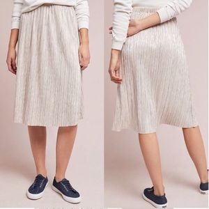 Anthropologie metallic plisse midi skirt blush